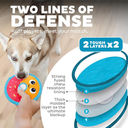 Outward Hound Tough Skinz Durable Squeaky Dog Toy with Two Tough Layers, Donut, Multicolor, Small