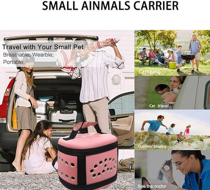 KAMEIOU Portable Small Animal Guinea Pig Carrier Cage with Mat Zipper Breathable Hole Window Hamsters Hedgehogs Guinea Pigs Small Pet Travel Carrier Cage Case Handbag for Animals Carrier（Pink）