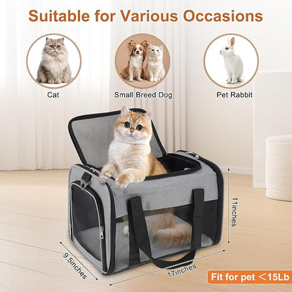 Pet Carrier, Breathable Mesh Design, Soft Cat Carrier with Shoulder Strap, Comfortable Travel Solution, Grey