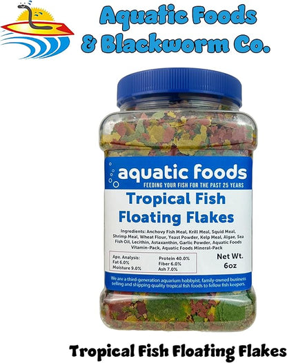 Aquatic Foods Inc. Premium Tropical Fish Flakes, for All Community Tropical Fish, Cichlids and Pond Fish. AFI Tropical Flakes…6oz Med Jar