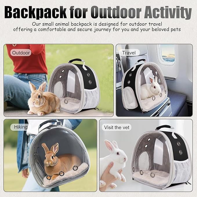 Back Expandable Backpack for Small Animals, Portable Travel Bag Breathable Pet Carrier Cages for Bunny, Guinea Pig, Bearded Dragon, Lizard, Rabbit, Squirrel, Tortoise, Kitten, Sugar Glider