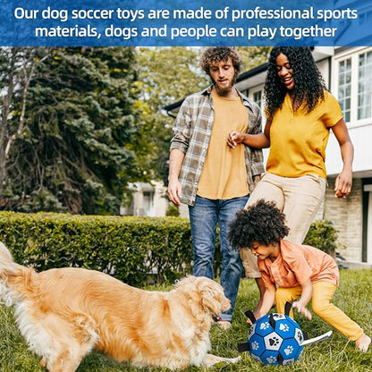 QDAN Dog Ropes Toys, Soccer Ball with Straps, Puppy Birthday Gifts, Durable Balls for Medium Large Dogs-Blue&Grey（8 Inch）