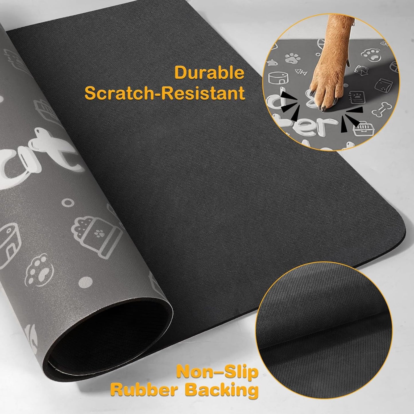 Pet Feeding Mat,Dog Cat Mat for Food and Water,Dog Bowl Waterproof Placemat with Rubber Backing,Absorbent Quick Dry Water Dispenser Mat for Pet（Dark Gray 16"×24"）