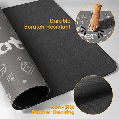 Pet Feeding Mat,Dog Cat Mat for Food and Water,Dog Bowl Waterproof Placemat with Rubber Backing,Absorbent Quick Dry Water Dispenser Mat for Pet（Dark Gray 12"×18"）