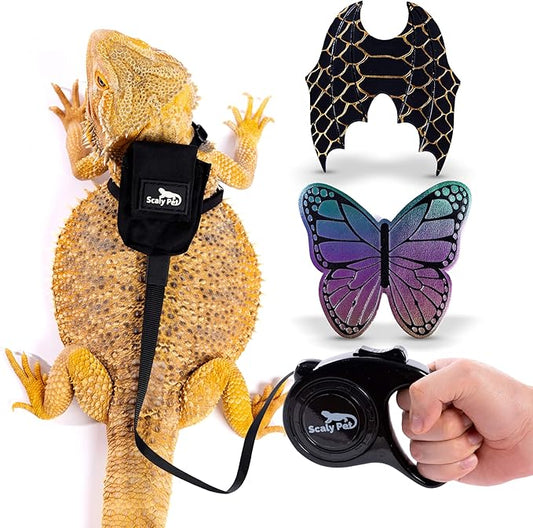 Adjustable Bearded Dragon Leash and Harness Set, Leopard Gecko Leash, Wings & Butterfly Wings, Comfortable Fit, Retractable and Escape-Proof Lizard Harness and Leash, Bearded Dragon Accessories.