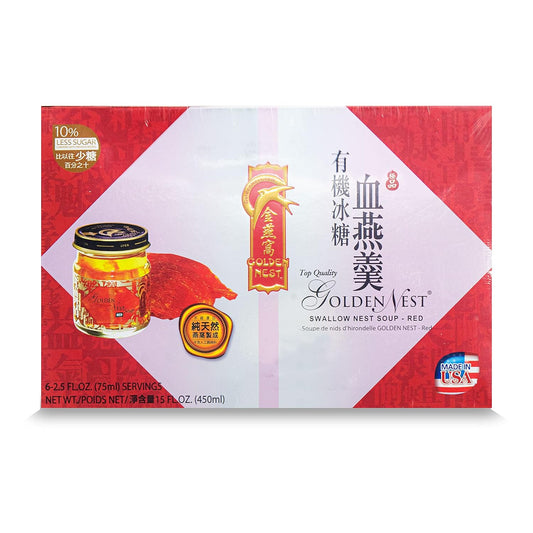 Golden Nest Premium Bird Nest Soup, Swallow Bird Nest 100% Natural - Made in USA, (燕窩) 6 bottles x 75ml (2.5 oz.) (1 box = 6 bottles x 75ml, Red)