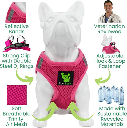 EcoBark Step in Dog Harness - Eco-Bright Teacup Dog Harnesses for XXS, XS, and Small Dogs - Reflective and Adjustable Mini Body Halter Vest -Tiny Soft Mesh Toy Breed Harness (X-Small, Pink)