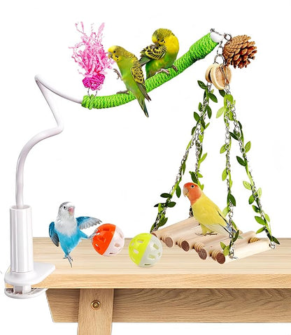 Bird Perch Stand with Flexible Climbing Ladder, Bird DesktopTraining Toy, Parakeet Playground Play Stand for Lovebirds Conure， Mount for Budgie, Cockatiel, Conure or Other Small Sized Birds