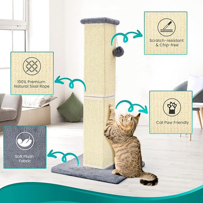 Cat Scratching Post 32 Inch for Indoor Large Cats and Kitten, Nature Sisal Tall Cat Scratch Post, Sisal Cat Scratcher Improve Cat's Scratching Habits and Protect Your Furniture, Grey