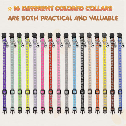 16 PCS Breakaway Cat Collars with Bells Reflective Cat Collar Safety Nylon Kitten Collars Cat Collars for Girl Boy Cats(7.5"-12.6")