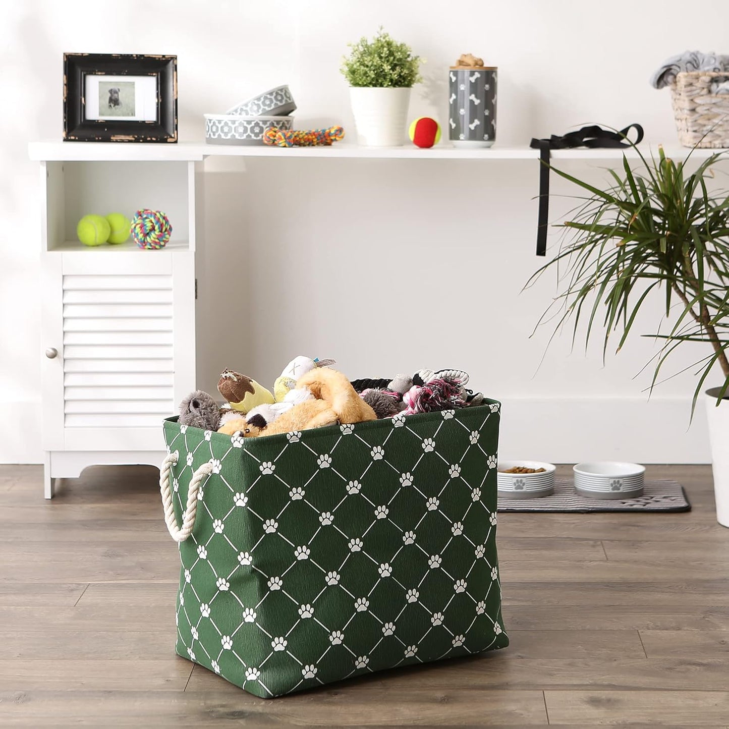 Bone Dry Pet Storage Collection Paw and Bone Print, Large Rectangle, 17.5x12x15 Hunter Green Trellis