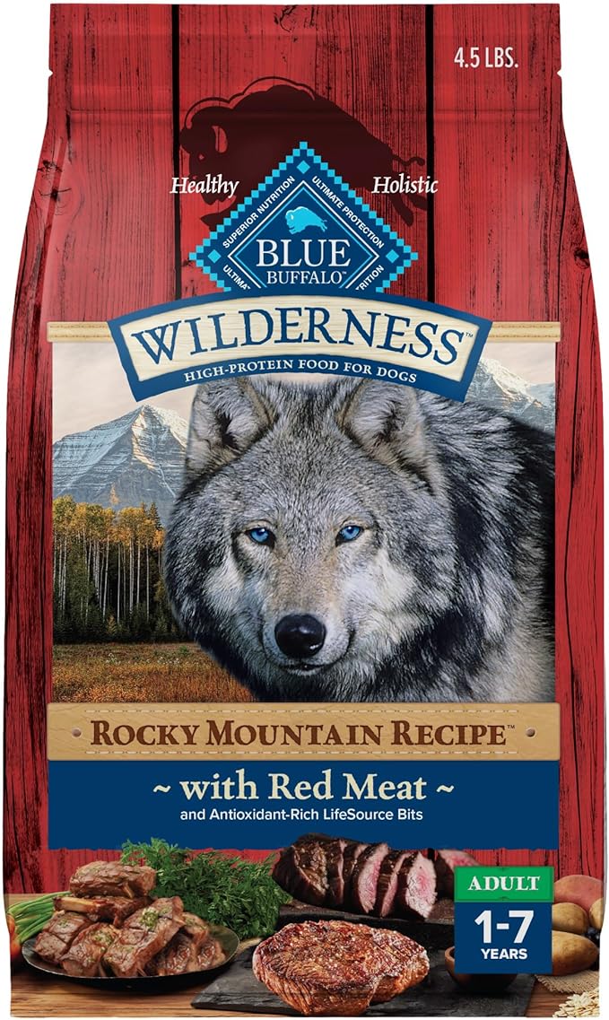 Blue Buffalo Wilderness Rocky Mountain Recipe High-Protein Adult Dry Dog Food Wholesome Red Meat, 4.5 lb Bag