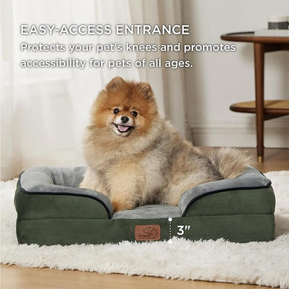 Bedsure Orthopedic Dog Beds for Small Dogs - Washable Small Dog Cat Bed Waterproof, Comfort Pet Couch Sofa with Washable Removable Cover, Pets Bed with Nonskid Bottom, Boreal Canopy Green, 24"