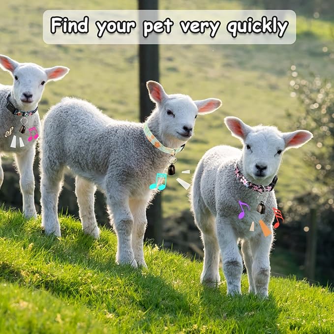 5 Pack Goat Collars with Bells, Horse Sheep Grazing Copper Bells and Adjustable Nylon Collar Set Pet Anti-Lost Loud Bronze Bell for Small Farm Animal Sheep Goat Cow Accessories(Floral)