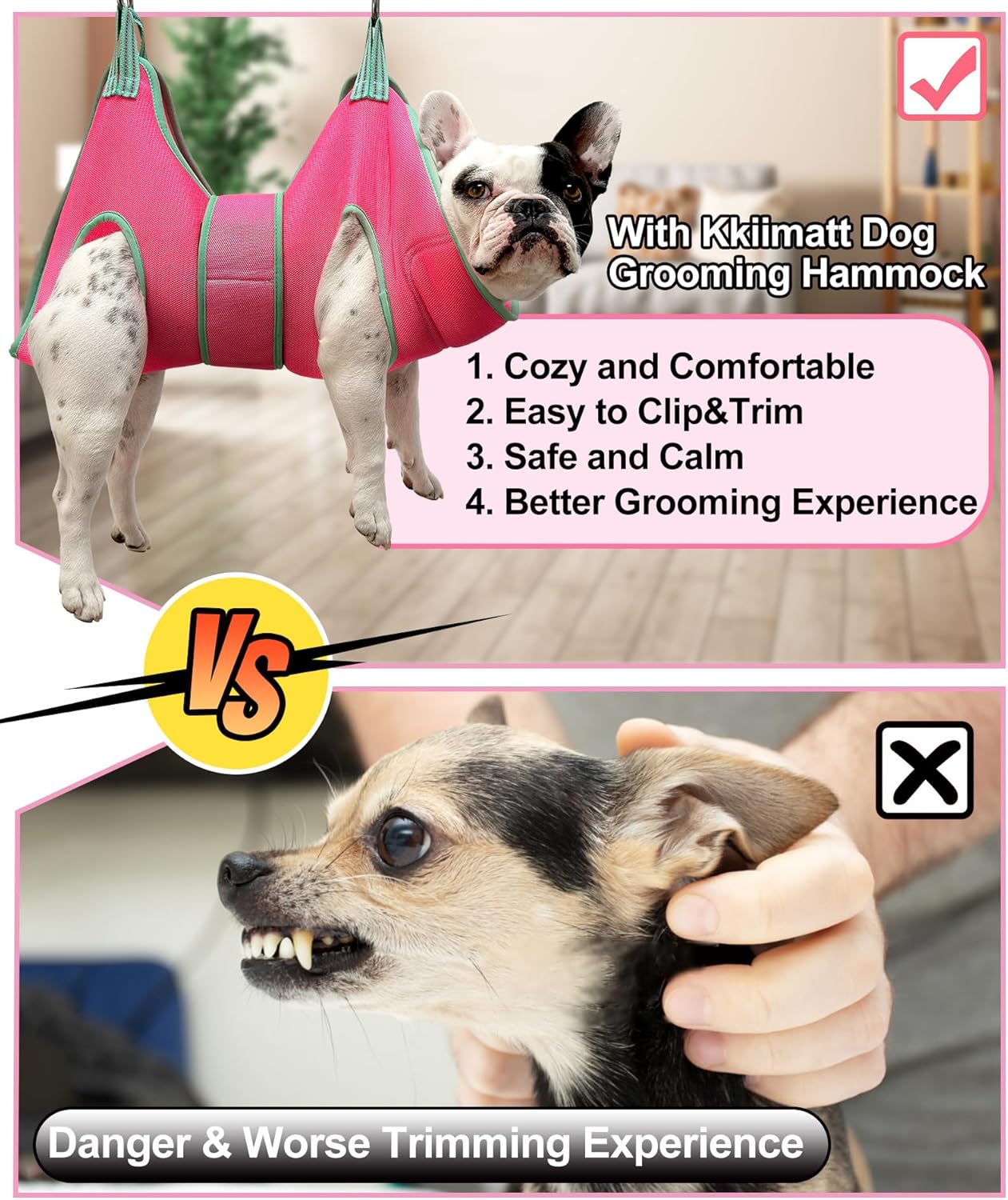 Dog Grooming Hammock, XXS Grooming Harness for Dogs Trimming at Home,Dog Sling Restraint for Grooming with Thick Fabric Neck Support, Grooming Strap Hanger Holder for Claw Care