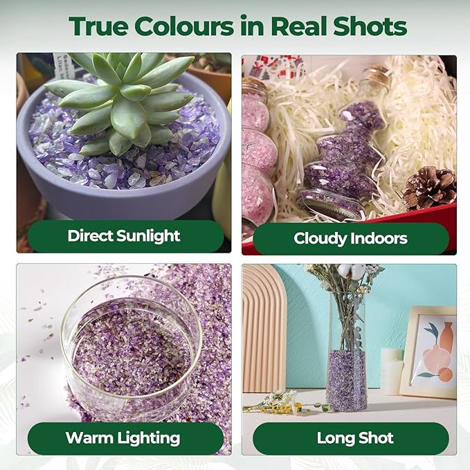 T4U Tumbled Chips Stones Crushed Crystal Quartz 1 LB, Irregular Shaped Gravels Pebbles Healing Stones, DIY Smoothed Rock for Potted Plant,Resin Art,Vase Fillers Aquarium Gravel Rocks (Amethyst)