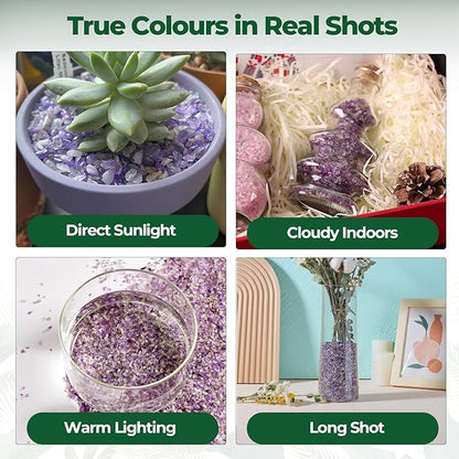 T4U Tumbled Chips Stones Crushed Crystal Quartz 1 LB, Irregular Shaped Gravels Pebbles Healing Stones, DIY Smoothed Rock for Potted Plant,Resin Art,Vase Fillers Aquarium Gravel Rocks (Amethyst)