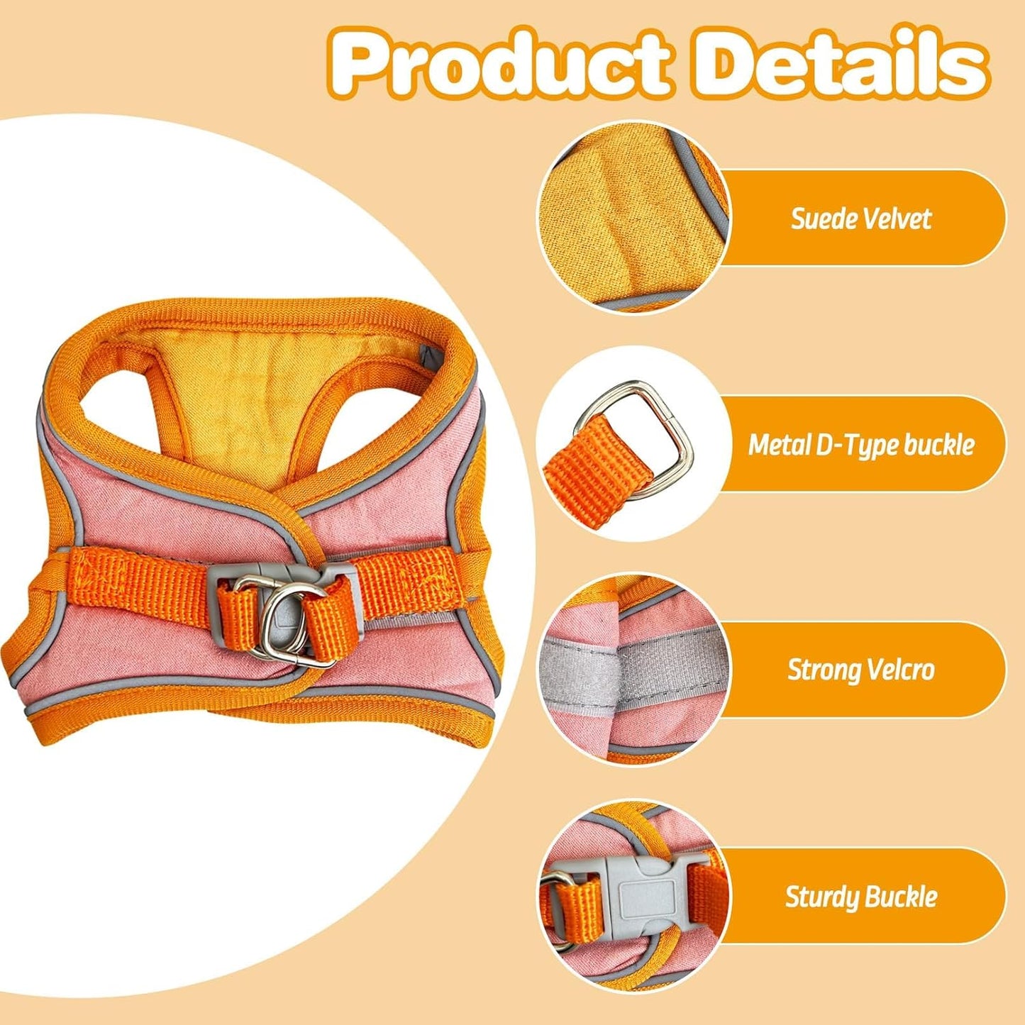 PINVNBY 2 Pack Bunny Hsrness and Leash Set Adjustable Rabbit Harness with Reflective Strips Double Buckle Pet Vest Eescape Proof for Small Rabbit Kitten Puppy Walks Accessories (Orange Pink, S)