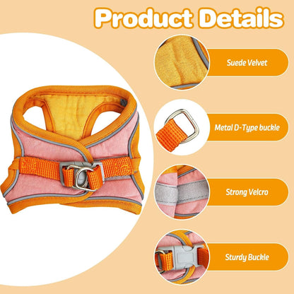 PINVNBY 2 Pack Bunny Hsrness and Leash Set Adjustable Rabbit Harness with Reflective Strips Double Buckle Pet Vest Eescape Proof for Small Rabbit Kitten Puppy Walks Accessories (Orange Pink, S)