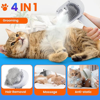 Pet Steam Brush For Cat & Dog - Pets Spray Hair Removal Comb - Cats Indoor Shedding & Grooming Mist Tool - Water Steamer Brushes for Long & Short Haired Dogs - Spritz Defur Comb (White Pro)