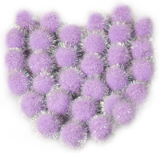 VAPKER 30 Pcs Cat Ball Toys Sparkle Balls Extra Large 2 Inch Cat's Favorite Chase Glitter Ball Glitter Tinsel Pom Poms Balls Purple Color