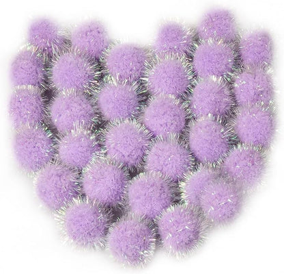 VAPKER 30 Pcs Cat Ball Toys Sparkle Balls Extra Large 2 Inch Cat's Favorite Chase Glitter Ball Glitter Tinsel Pom Poms Balls Purple Color