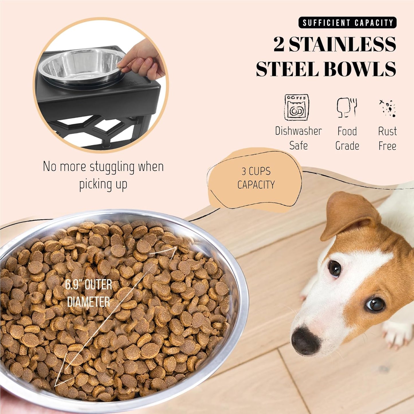 AVERYDAY Small Dog Bowls Elevated, 4 Height Adjustable Raised Dog Bowl Stand with 2 Stainless Steel Food and Water Bowls Set, Tall Dogs Feeding Station with Anti-Slip Base for Small Medium Breeds Dogs