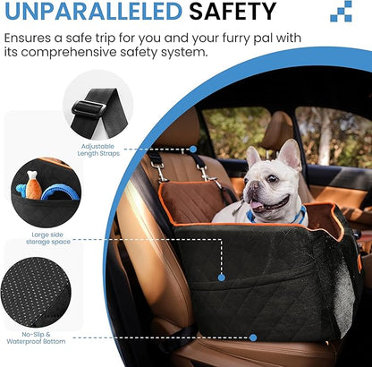 Dog Car Seat for Small Dogs - Puppy Car Seat with Safety Strap & Waterproof Padding, Portable Pet Carrier for Cars, Trucks & SUVs, Comfortable Elevated Bed for Pets Up to 35lbs (Black/Coffee)