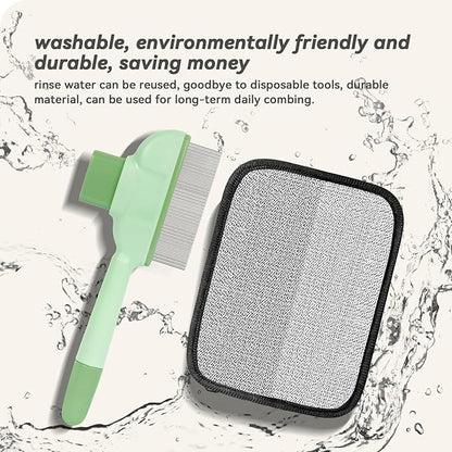 Flea Comb for Cats & Dogs – Removes Loose Hair, Tangles, Fleas & Dander, with Free Electrostatic Pet Hair Removal Glove for Clothes, Furniture, Carpets & Bedding