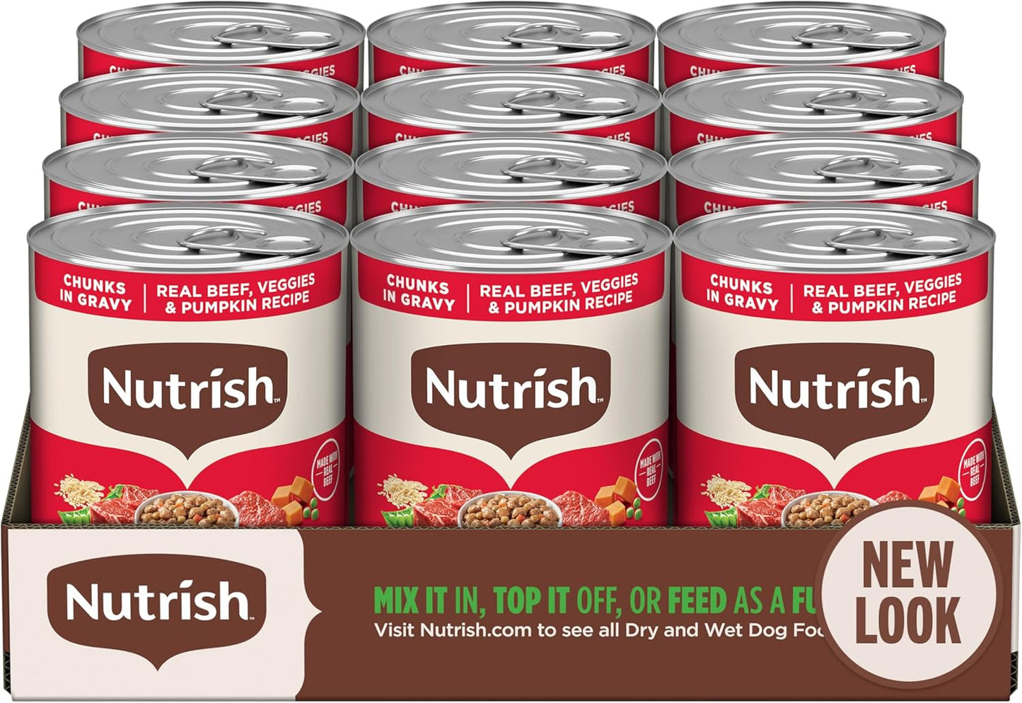 Nutrish Real Beef & Veggies Recipe Whole Health Blend Chunks in Gravy Wet Dog Food, 13 oz. Can, 12 Count, Packaging May Vary (Rachael Ray)