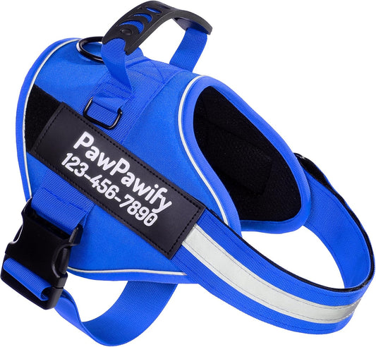 PawPawify Custom No Pull Dog Harness with Name and Phone Number, Heavy Duty Personalized Pet Vest to Prevent Tugging, Pulling, or Choking, Training and Walking (New Blue, XXL (Chest 36-42in))