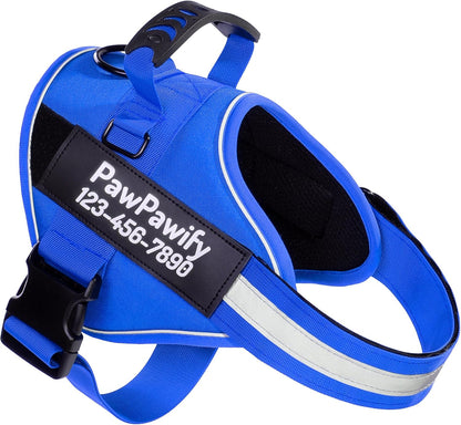 PawPawify Custom No Pull Dog Harness with Name and Phone Number, Heavy Duty Personalized Pet Vest to Prevent Tugging, Pulling, or Choking, Training and Walking (New Blue, L (Chest 23-30in))