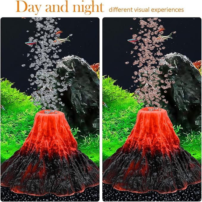 Aquarium Volcano Decoration Kit Resin Volcano Decoration Aquarium Foamer with Colored Light Decoration Suitable for Fish Tank Landscaping Decoration