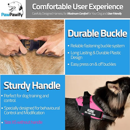 PawPawify Custom No Pull Dog Harness with Name and Phone Number, Heavy Duty Personalized Pet Vest to Prevent Tugging, Pulling, or Choking, Training and Walking (Red, L (40-60 LBS))