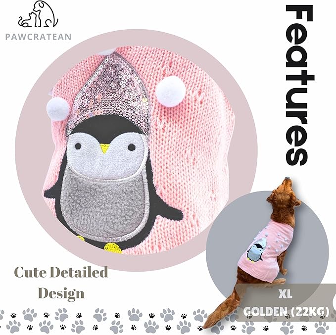 Cute Sweater for Dogs and Cats Soft Flannel Pet Outfit Warm and Cozy Animal Hoodie Small to Large Pet Clothes for Halloween Parties and Everyday Wear (Small, Pink Pinguin)