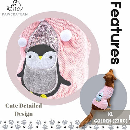 Cute Sweater for Dogs and Cats Soft Flannel Pet Outfit Warm and Cozy Animal Hoodie Small to Large Pet Clothes for Halloween Parties and Everyday Wear (Small, Pink Pinguin)