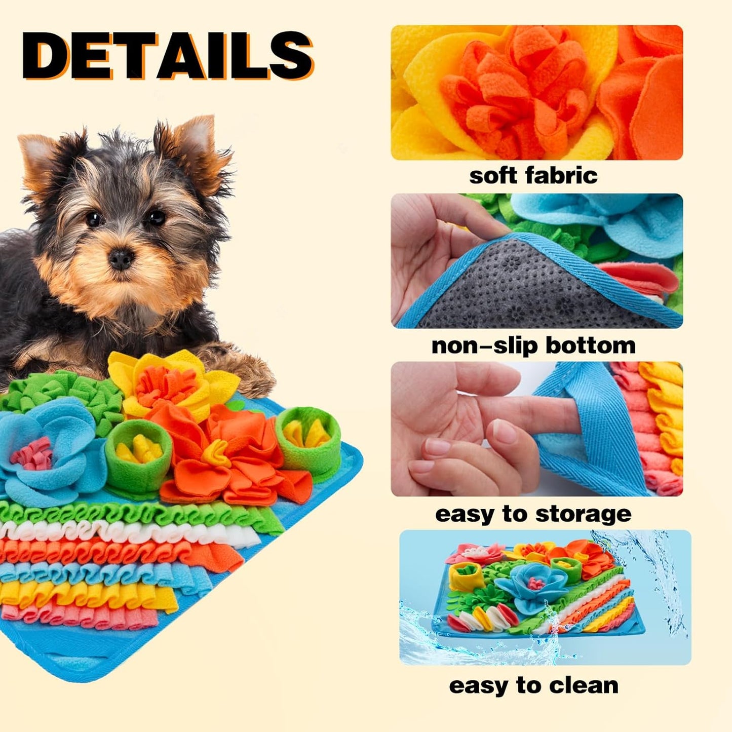 Snuffle Mat for Dogs, Sniff Mat Slow Feeding Mat for Small Pets Cats, Rabbits - Help Stress Relief and Training - Stimulate Your Pet's Foraging Skills! (Blue)