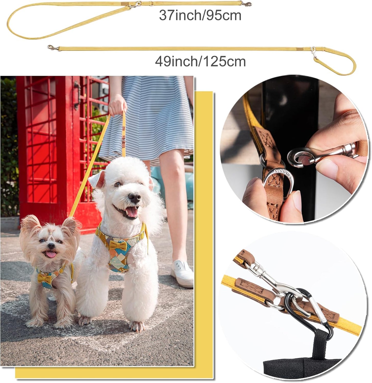 Puppytie No Pull Small Dog Harness with Multifunction Dog Leash,Lightweight Soft Adjustable No Choke Escape Proof Pet Harness Vest Pet Harness Vest,Suede Bow Yellow,S