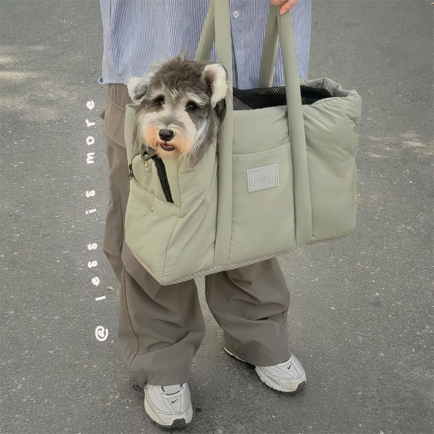 Dog Walking Bag Sling, Dog Carrier Purse with Safety Leash Clip,Warm Soft Sided Pet Carrier Purse for Small Medium Dogs Cats Portable Hands-Free Shoulder Tote for Outdoor Travel (Light Khaki)