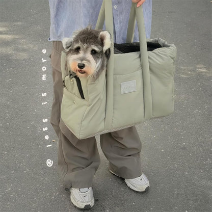 Dog Walking Bag Sling, Dog Carrier Purse with Safety Leash Clip,Warm Soft Sided Pet Carrier Purse for Small Medium Dogs Cats Portable Hands-Free Shoulder Tote for Outdoor Travel (Light Khaki)