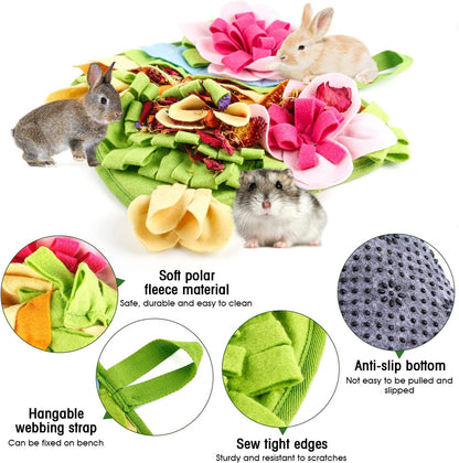 Rabbit Foraging Mat, 11.8" X 11.8" Interactive Feeding Game, Machine Washable Felt Fabric Pet Foraging Mat for Rabbits, Guinea Pigs, Hamsters, and Small Animals Anti Slip Feeding Mat Treat Dispenser