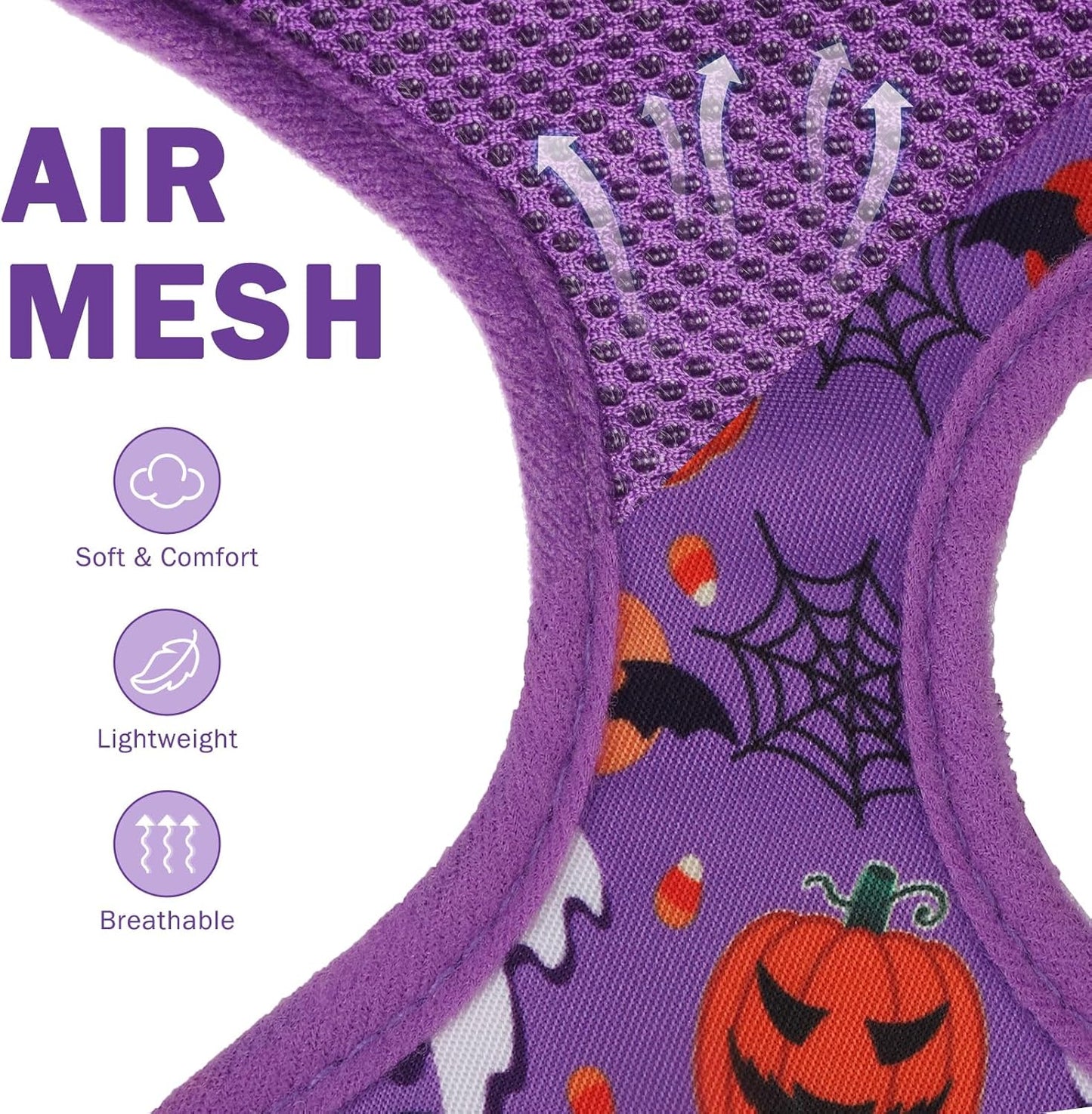 SCENEREAL Halloween Small Dog Harness Collar and Leash Set, Adjustable No Pull Pet Harnesses, No Chock Soft Mesh Step in Vest Costume for Doggie Puppy Dogs Cats Girl Boy Outdoor Walking