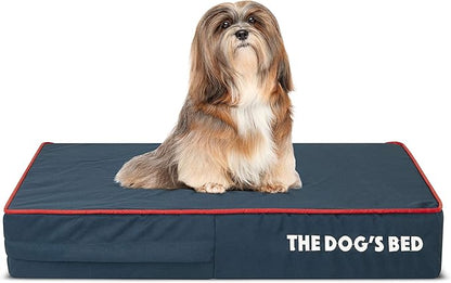 The Dog’s Bed Orthopedic Memory Foam Dog Bed, Small Blue/Red, Pain Relief for Arthritis, Hip & Elbow Dysplasia, Post Surgery, Lameness, Supportive, Calming, Waterproof Washable Cover