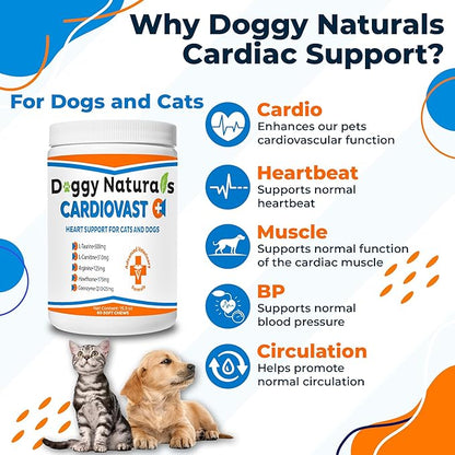 CardioVast Cardio Support and Cardio Strength Supplement for Dog and Cats, L-Taurine, L-Carnitine, Hawthorn, L Arginine, Coenzyme Q10-Supports Cardiovascular Heart Health - Made in USA - 60 Soft Chew