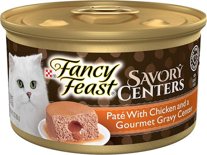 Purina Fancy Feast Savory Centers With Chicken Wet Cat Food Pate with Gourmet Gravy Center - (Pack of 24) 3 oz. Cans