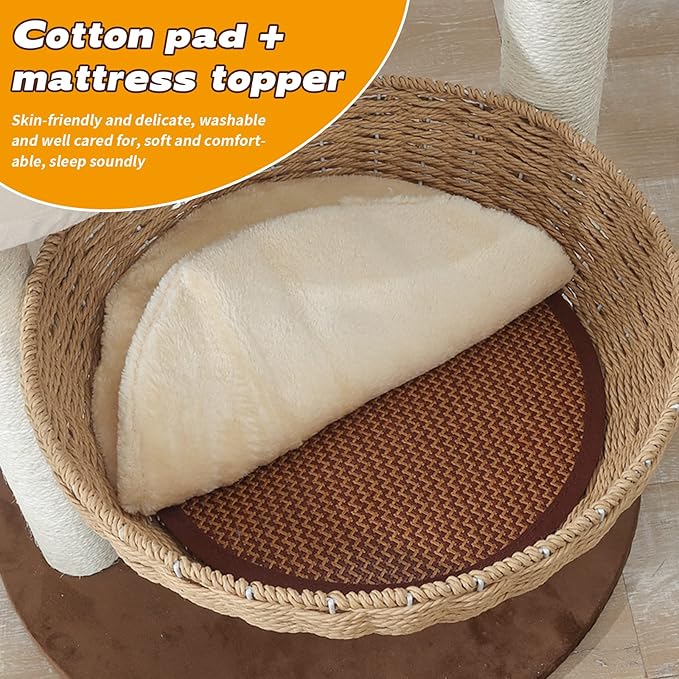 Modern Cat Tree Tower for Large Cats, Real Natural Sisal Luxury Cat Condo, Manual Hand Woven Wood Cat Tower, Indoor Cat Scratching Tree, New Cat Condo Lover Gift