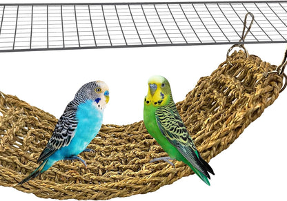 SIMENA Seagrass Mat for Birds, Natural Grass Woven Bird Net Hammock, Climbing Rope Ladder, Chew Toys for Parrots Lovebirds Cockatiels Conures Budgies, Cockatoos (Small)