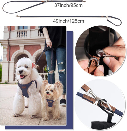 Puppytie No Pull xs Dog Harness with Multifunction Dog Leash,Soft Adjustable No Choke Escape Proof Pet Harness Vest,Polka dots Starry Sky,XS