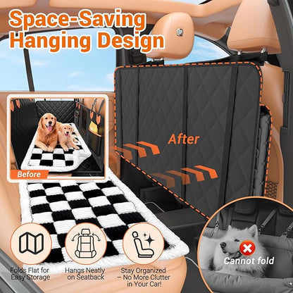 Hard Bottom Car Seat Cover for Dog swith Removable Soft Blankets,Scratch-Proof and Anti-Slip Car Dog Hammock for Large Dogs White for Car, SUV