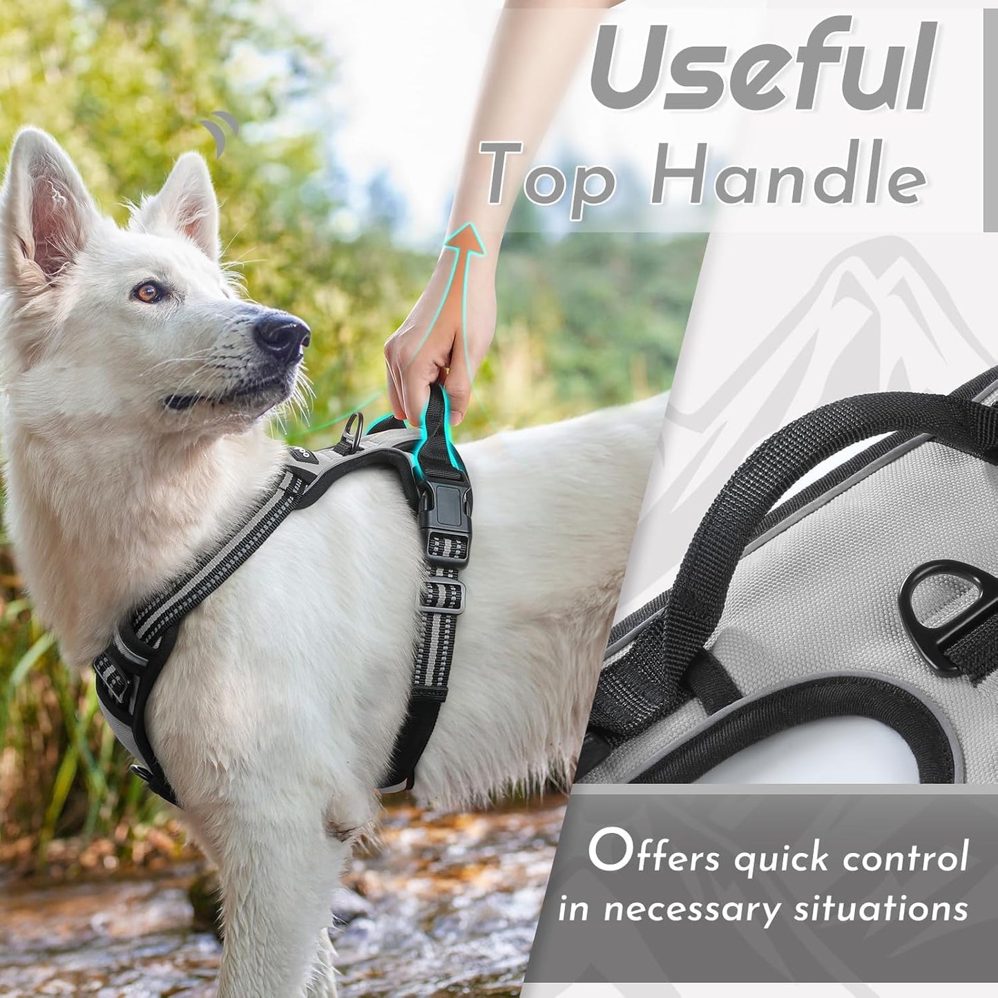 Eagloo Dog Harness Medium Sized Dog, No Pull Service Vest with Reflective Strips and Control Handle, Adjustable and Comfortable for Walking, No Choke Pet Harness with 2 Metal Rings, Grey, M